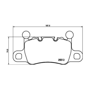 Plano técnico pastillas PBS 1740, dimensiones 187,5 x 74,9 mm